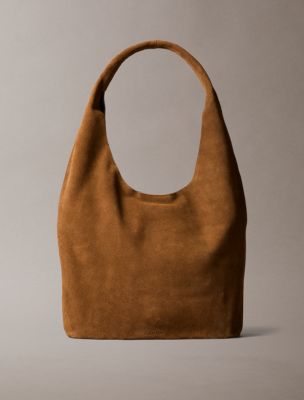 Slouchy Faux Suede Medium Shoulder Bag, Argan Oil