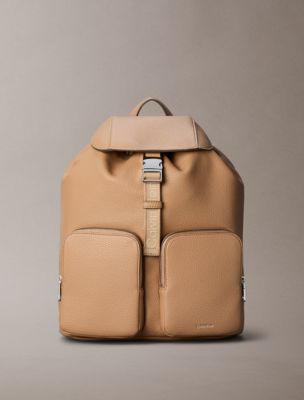 Logo Strap Flap Backpack, Tannin