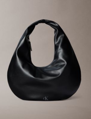 Pebble Grain Crescent Shoulder Bag, Black