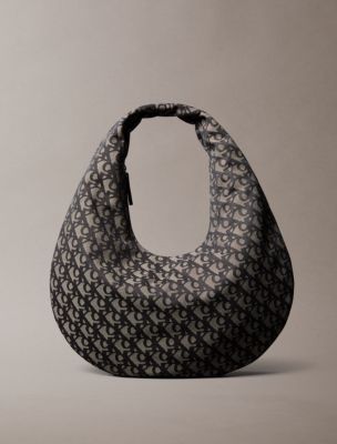 Allover Monogram Crescent Shoulder Bag, Black / Lotus Beige