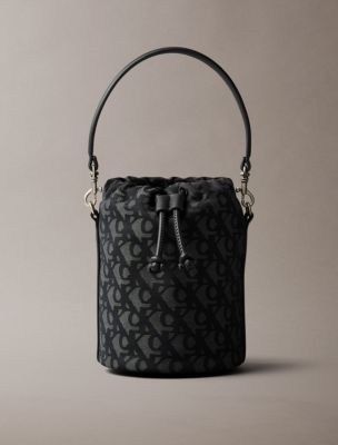 Allover Monogram Bucket Bag, Black Aop/ Black