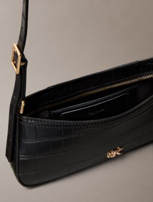 Женская сумка Calvin Klein Croc Minimal Monogram Small Shoulder, цвет: Чёрный — фото 2