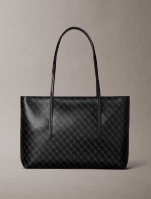 Coated Monogram Zip Tote Bag, Black/Coffee Ground Aop