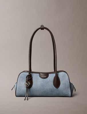 Emblem Trio Denim Shoulder Bag, Light Wash Denim