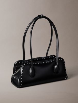 Женская сумка Calvin Klein Emblem Logo Studded Shoulder, цвет: Чёрный — фото 2