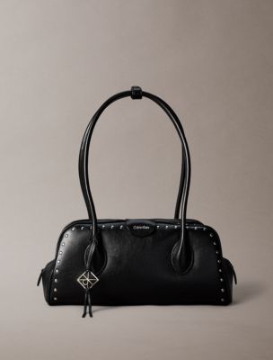 Emblem Logo Studded Shoulder Bag, Black