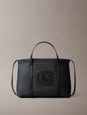 Nylon Small Tote Crossbody Bag, Black