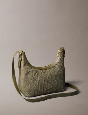 Женская сумка Calvin Klein Allover Emblem Logo Small Shoulder, цвет: Оливковый ночной — фото 2