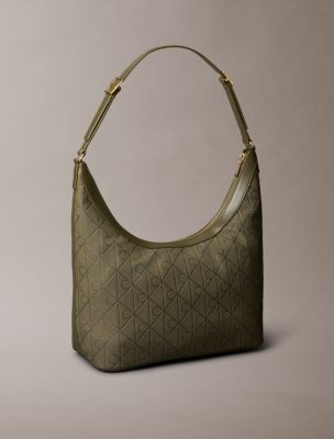 Женская сумка Calvin Klein Allover Emblem Logo Shoulder, цвет: Оливковый ночной — фото 2