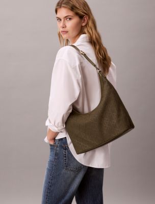 Женская сумка Calvin Klein Allover Emblem Logo Shoulder, цвет: Оливковый ночной — фото 4