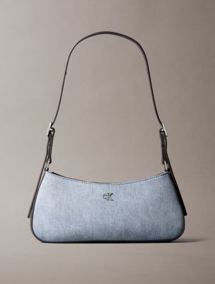 Hardware Monogram Denim Shoulder Bag, Light Wash Denim