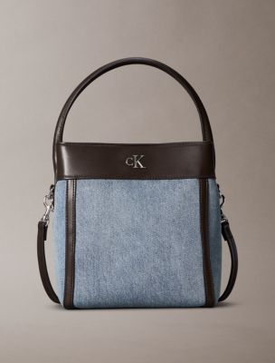 Monogram Hardware Denim Bucket Bag, Light Wash Denim