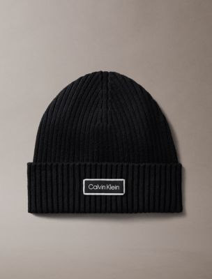 Logo Patch Rib Beanie, Black