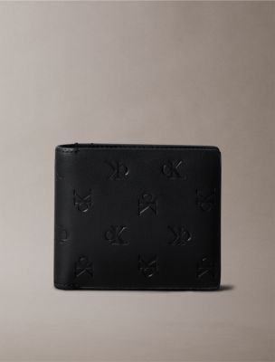 Portefeuille porte-monnaie à deux volets avec monogramme sur l’ensemble, noir