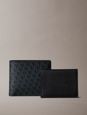 Allover Monogram Logo Matte Bifold Wallet + Card Case, Black