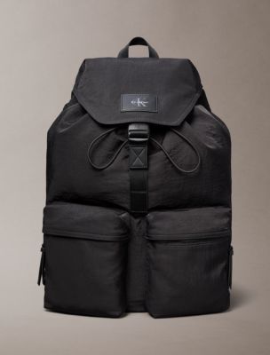 Nylon Top Flap Backpack, Black