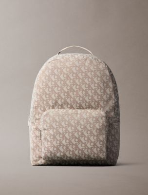 Monogram Jacquard Zip Backpack, Caribou/Weathered Teak