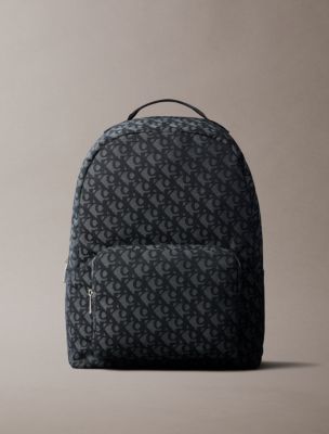 Monogram Jacquard Zip Backpack, Black/Gray