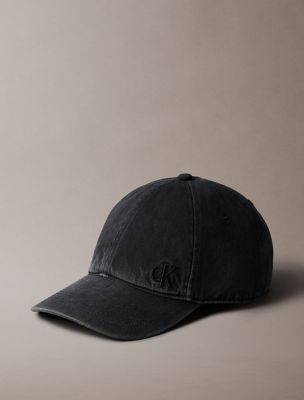 Washed Denim Embroidered Logo Baseball Cap, Black