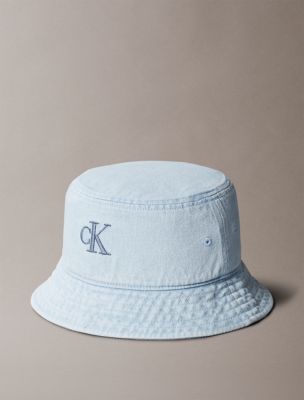 Monogram Logo Denim Bucket Hat, Light Washed Denim