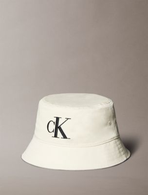 Embroidered Monogram Logo Twill Bucket Hat, Bone White