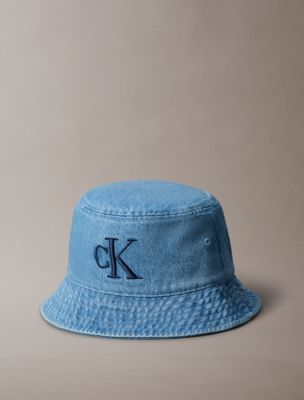 Washed Denim Embroidered Logo Bucket Hat, Vintage Denim