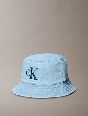 Washed Denim Embroidered Logo Bucket Hat, Vintage Blue