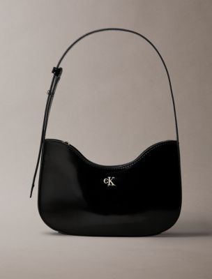 Minimal Monogram Curved Shoulder Bag, Black
