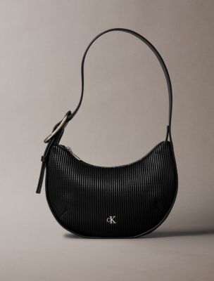 Ribbed Small Crescent Bag, Black