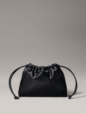 Monogram Logo Drawstring Crossbody Bag, Black