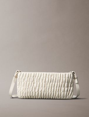 Ruched Small Shoulder Bag, Chalk