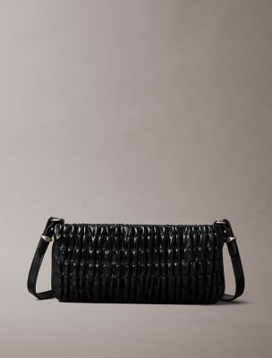 Ruched Small Shoulder Bag, Black
