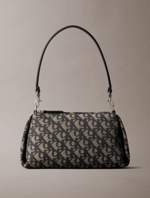 Pleat Monogram Logo Shoulder Bag, Black / Lotus Beige