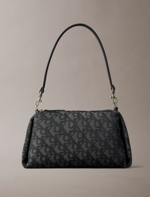 Pleat Monogram Logo Shoulder Bag, Black AOP