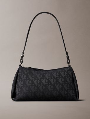 Pleat Monogram Logo Shoulder Bag, Black