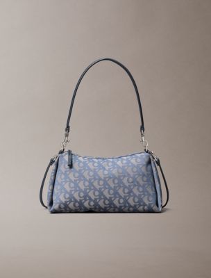 Pleat Monogram Logo Shoulder Bag, Blue Indigo / Atmosphere Aop