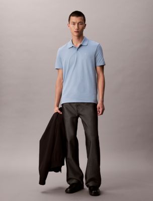 Cotton Blend Classic Polo Shirt, Faded Denim