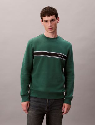 Fleece Striped Classic Sweatshirt, Hunter Green