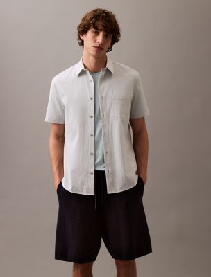 Solid Seersucker Classic Button-Down Shirt, Oyster Mushroom