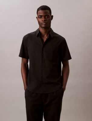 Solid Seersucker Classic Button-Down Shirt, Black