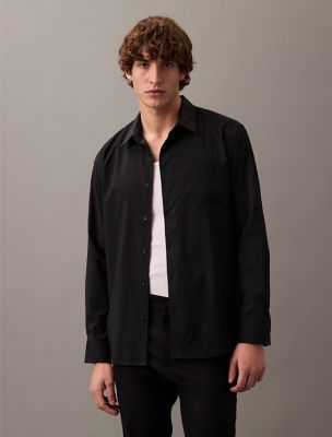 Tech Poplin Button-Down Shirt, Black