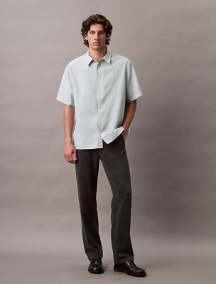 Lyocell Blend Relaxed Button-Down Shirt, Cloud Blue