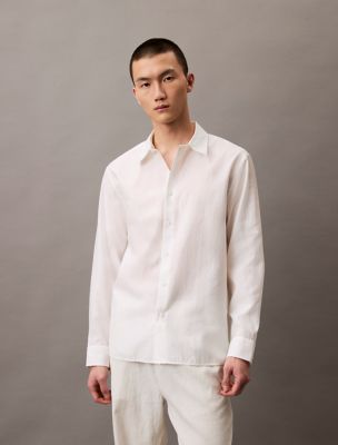 Lyocell Blend Relaxed Button-Down Shirt, Blanc de Blanc