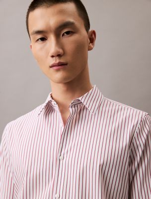 Tech Cotton Slim Button Down Shirt, Red Alert