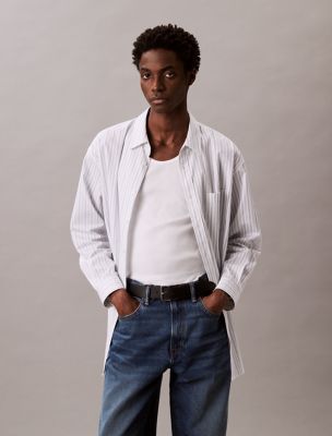 Striped Cotton Poplin Button-Down Shirt, Titan