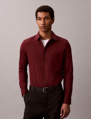 Slim Stretch Button-Down Shirt, Merlot 