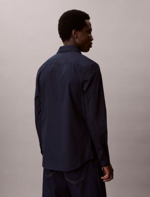 calvin klein navy blue dress shirt Calvin Klein Mens Slim Fit Refined Button Down Shirt Blue 2XL