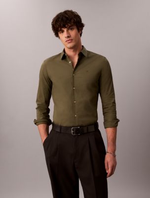 Slim Stretch Button-Down Shirt, Olive Night