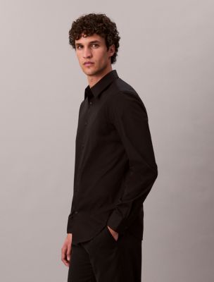 Мужская рубашка Calvin Klein Slim Stretch Button-Down, цвет: Чёрный — фото 4