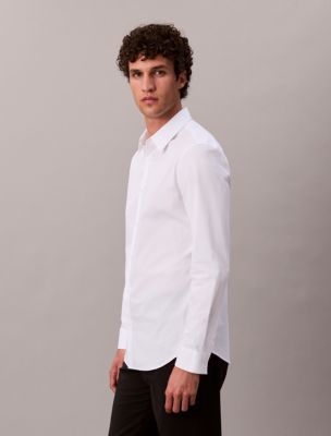 calvin klein white slim fit dress shirt Calvin Klein Men's Slim Fit Short Sleeve Solid Stretch Button-Front Shirt - Brilliant White